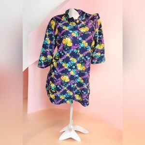Vintage Marjorie Hamilton Vibrant Floral Women's Blouse - Purple and Yellow. NWT